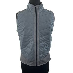 LUCY Gray Sleeveless Quilted Front Zip Mock Neck Polyester Puffer Vest M Medium